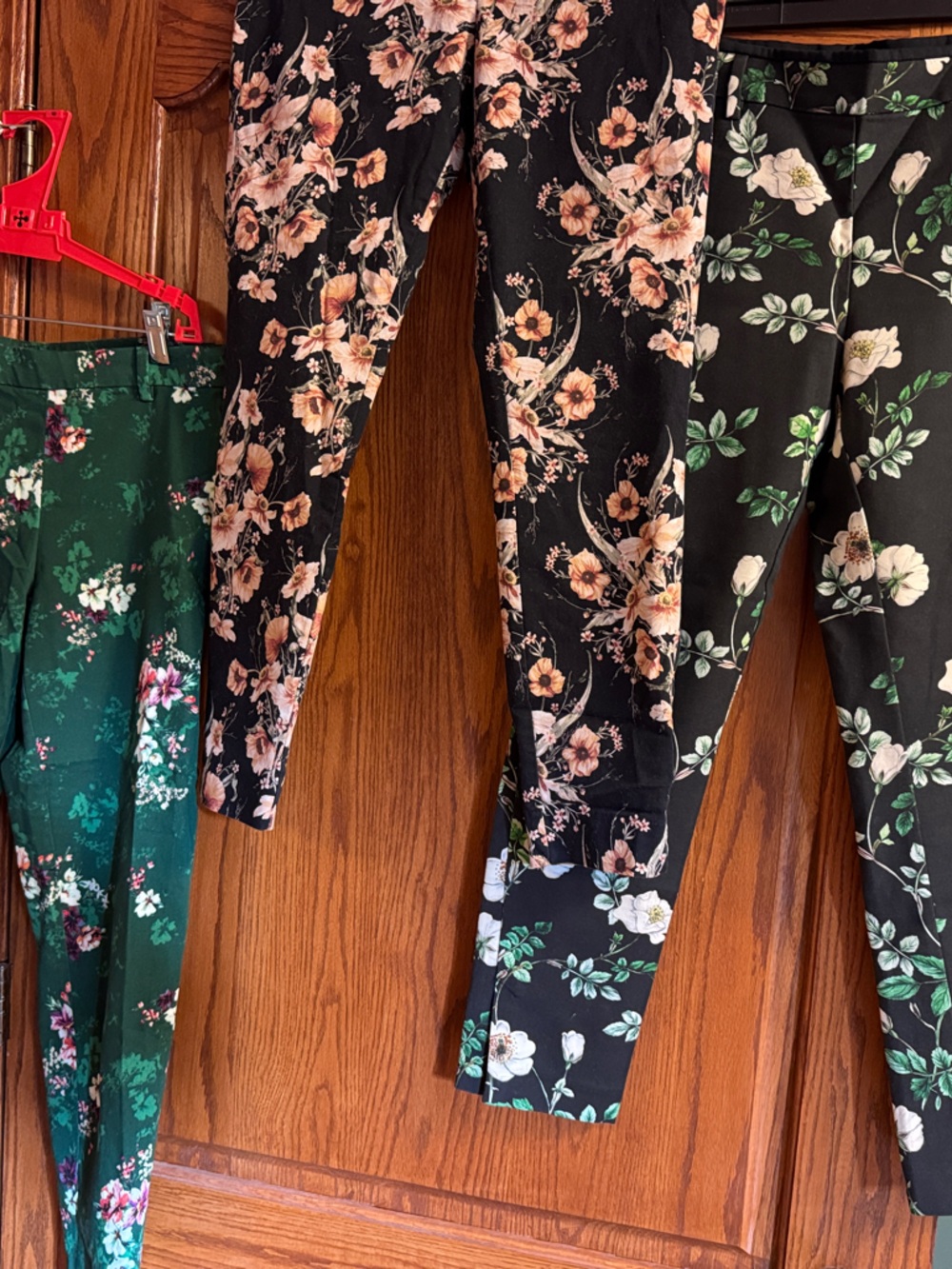 H&M Black Floral Capri Pants with Peach and Green Accents (3 pieces)
